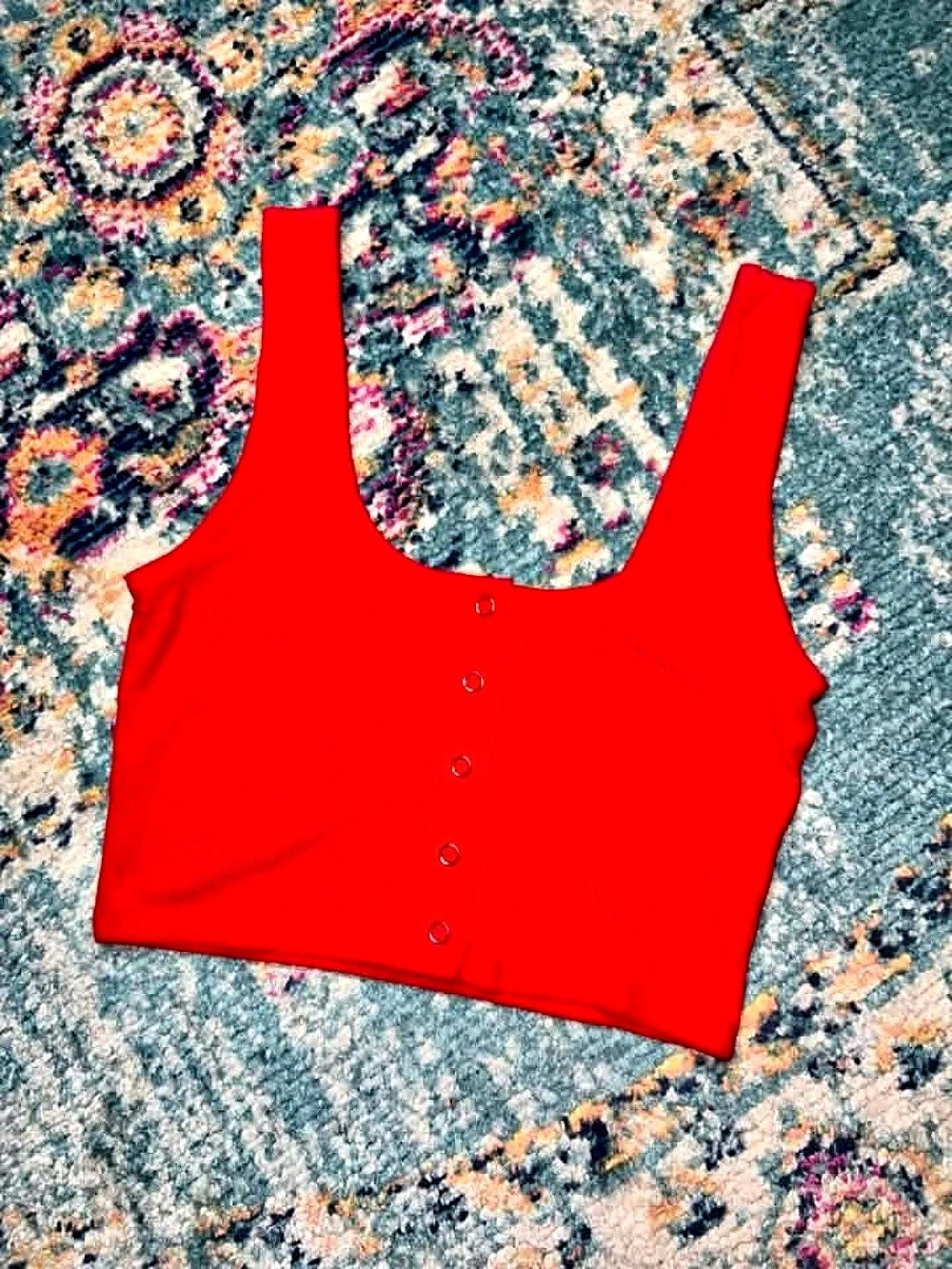 Red Button-Front Crop Top